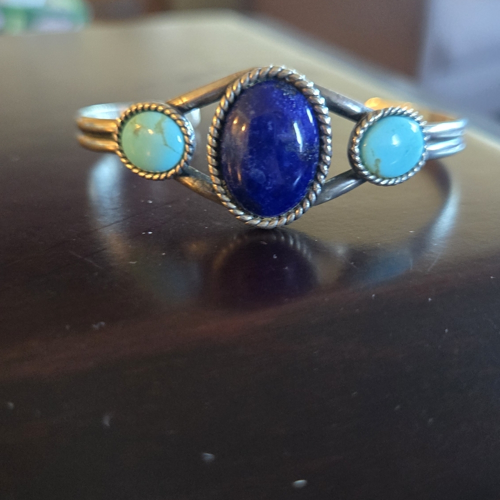 LAPIS AND TURQUOISE SILVER BRACELET